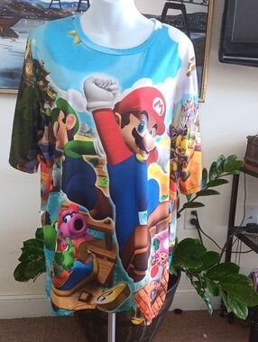 Super Ninetendo Mario World and Characters Tee  Stretchy P2P 25.5" L 31"  3XL